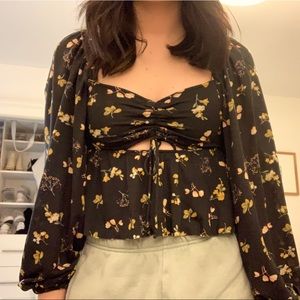 Urban Outfitters Black Floral Cutout Blouse